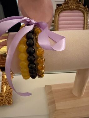 Yellow and Black Beaded Bracelet Set